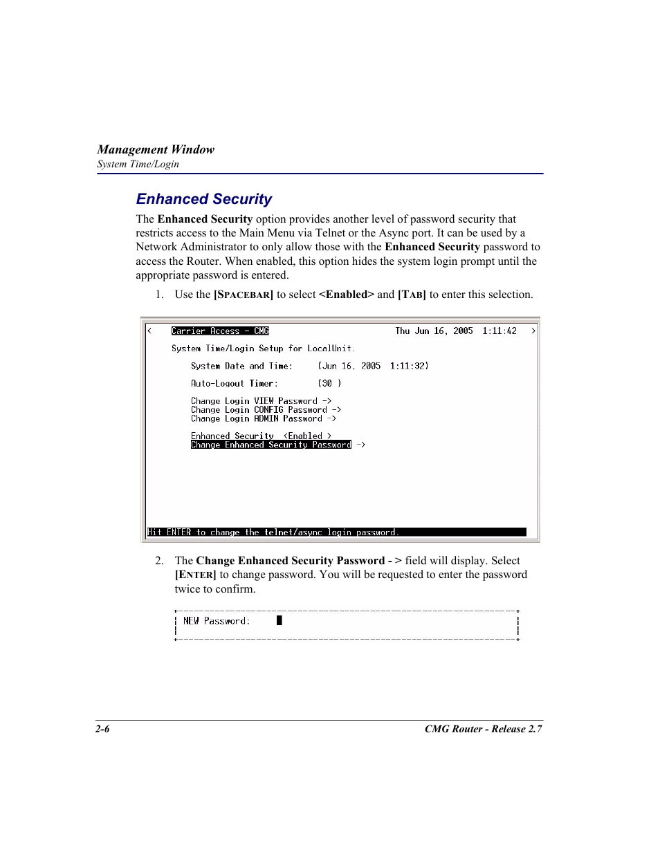 Enhanced security, Enhanced security -6 | Carrier Access CMG Router User Manual | Page 28 / 296