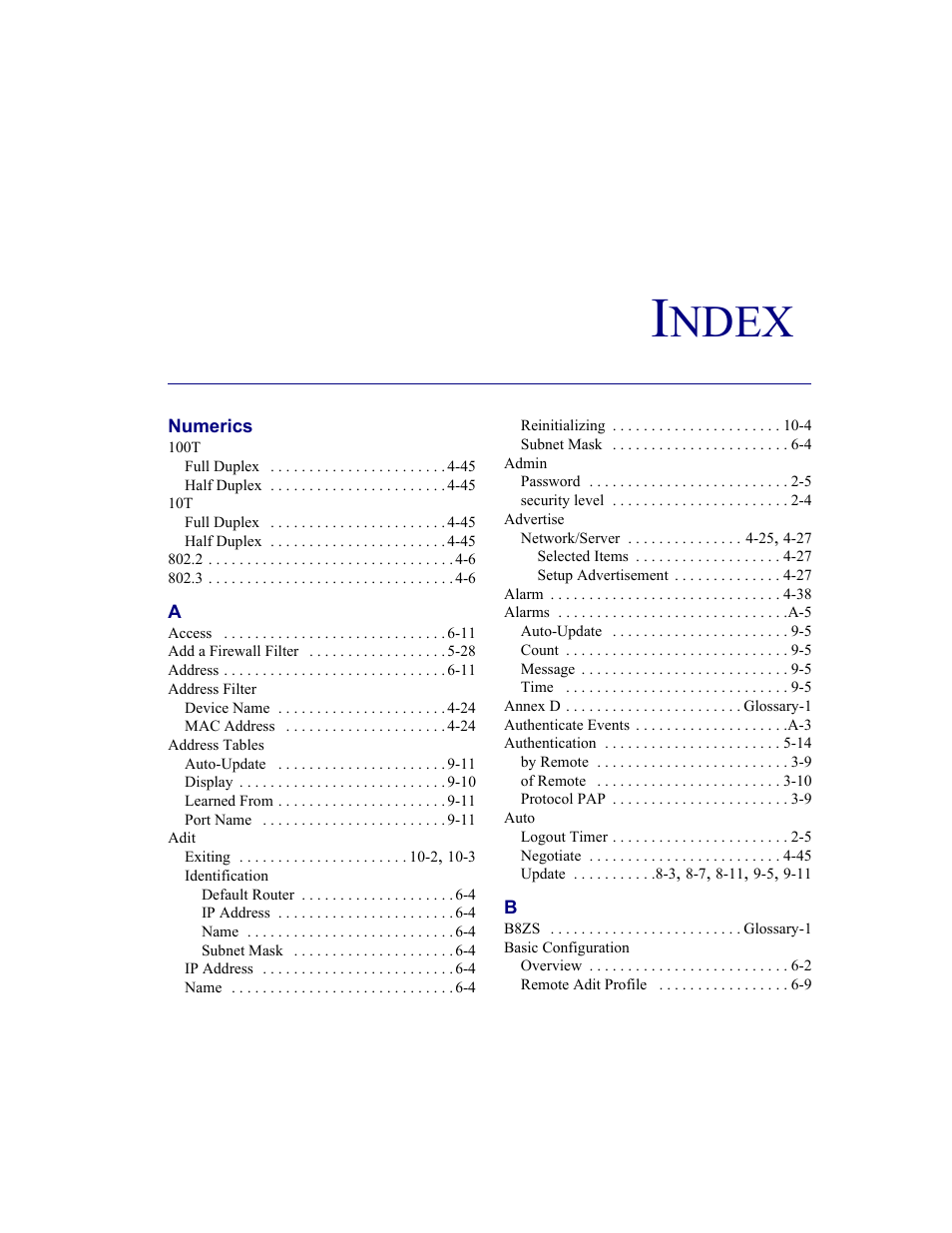 Index, Ndex | Carrier Access CMG Router User Manual | Page 287 / 296