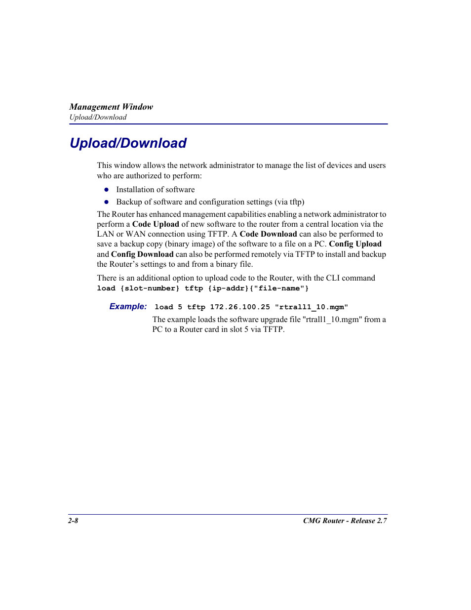 Upload/download, Upload/download -8 | Carrier Access CMG Router User Manual | Page 30 / 296