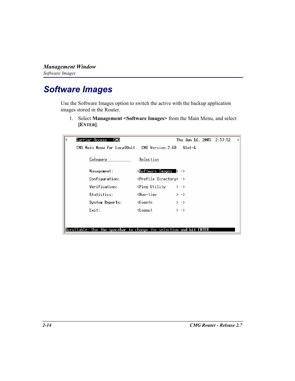 Software images, Software images -14 | Carrier Access CMG Router User Manual | Page 36 / 296