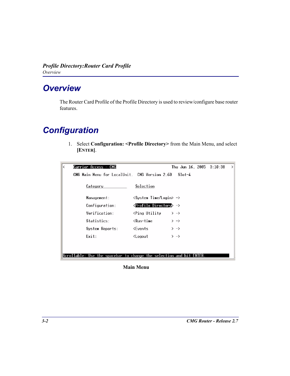 Overview, Configuration, Overview -2 configuration -2 | Carrier Access CMG Router User Manual | Page 40 / 296