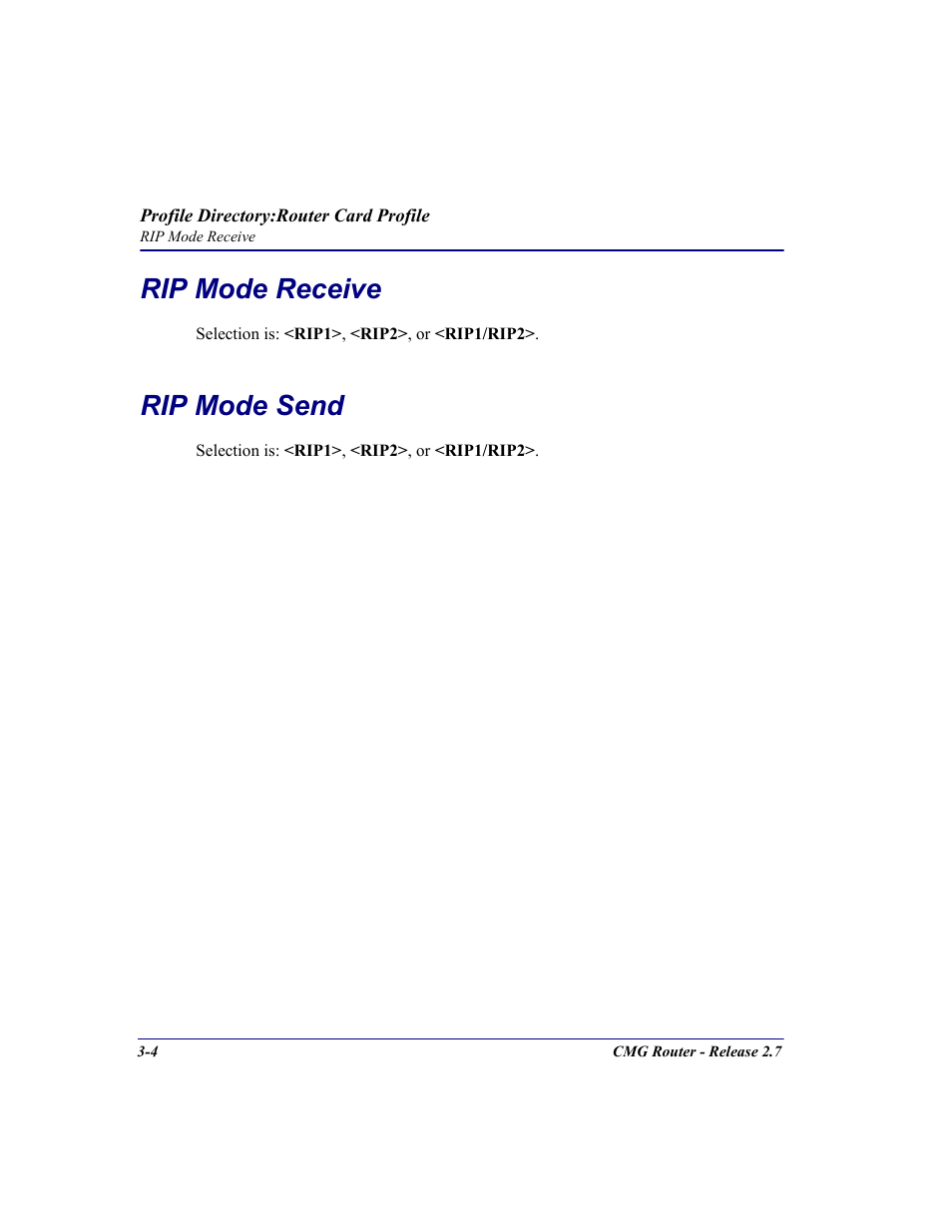 Rip mode receive, Rip mode send, Rip mode receive -4 rip mode send -4 | Carrier Access CMG Router User Manual | Page 42 / 296