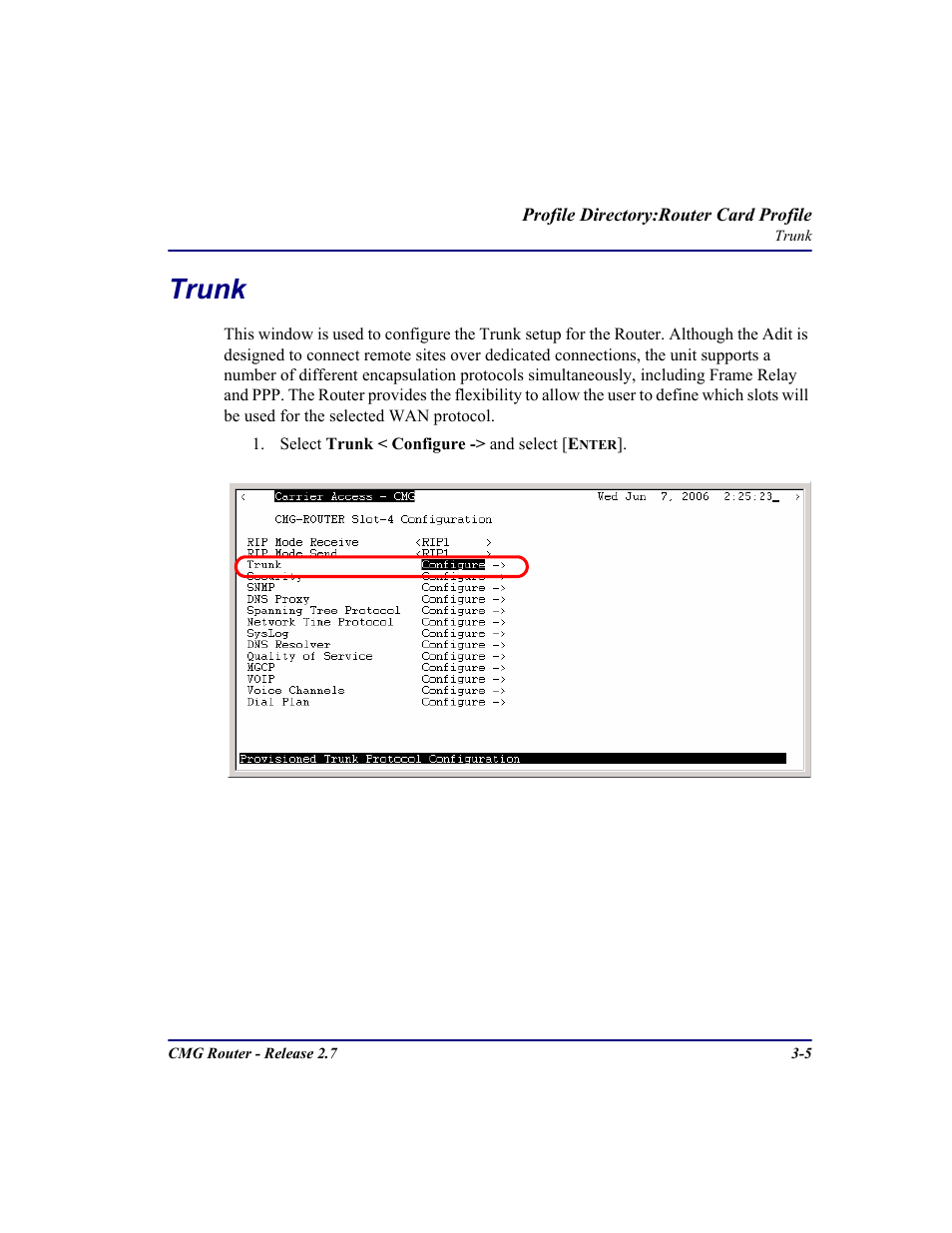 Trunk, Trunk -5 | Carrier Access CMG Router User Manual | Page 43 / 296