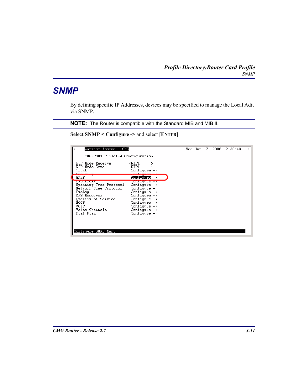 Snmp, Snmp -11 | Carrier Access CMG Router User Manual | Page 49 / 296