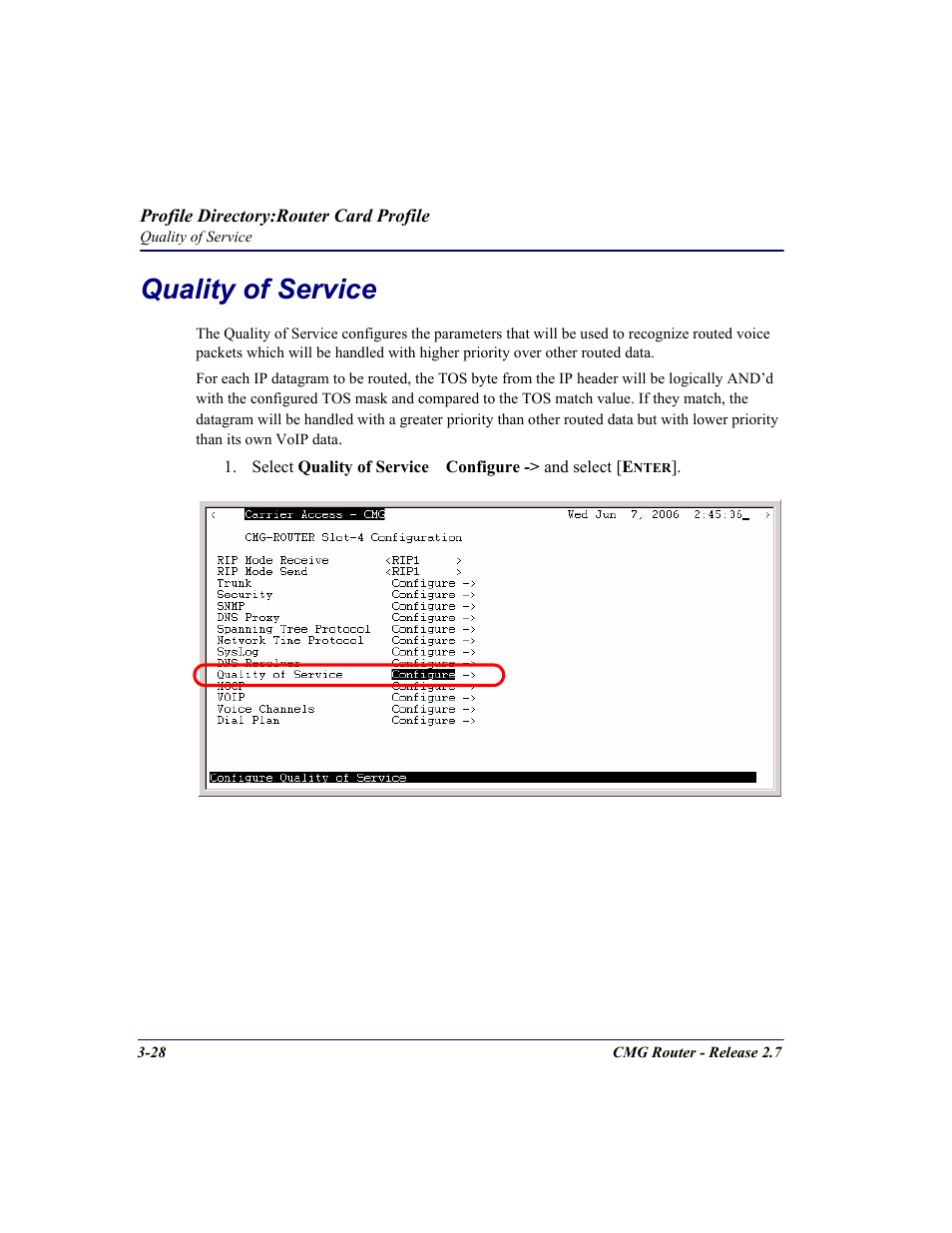 Quality of service, Quality of service -28 | Carrier Access CMG Router User Manual | Page 66 / 296