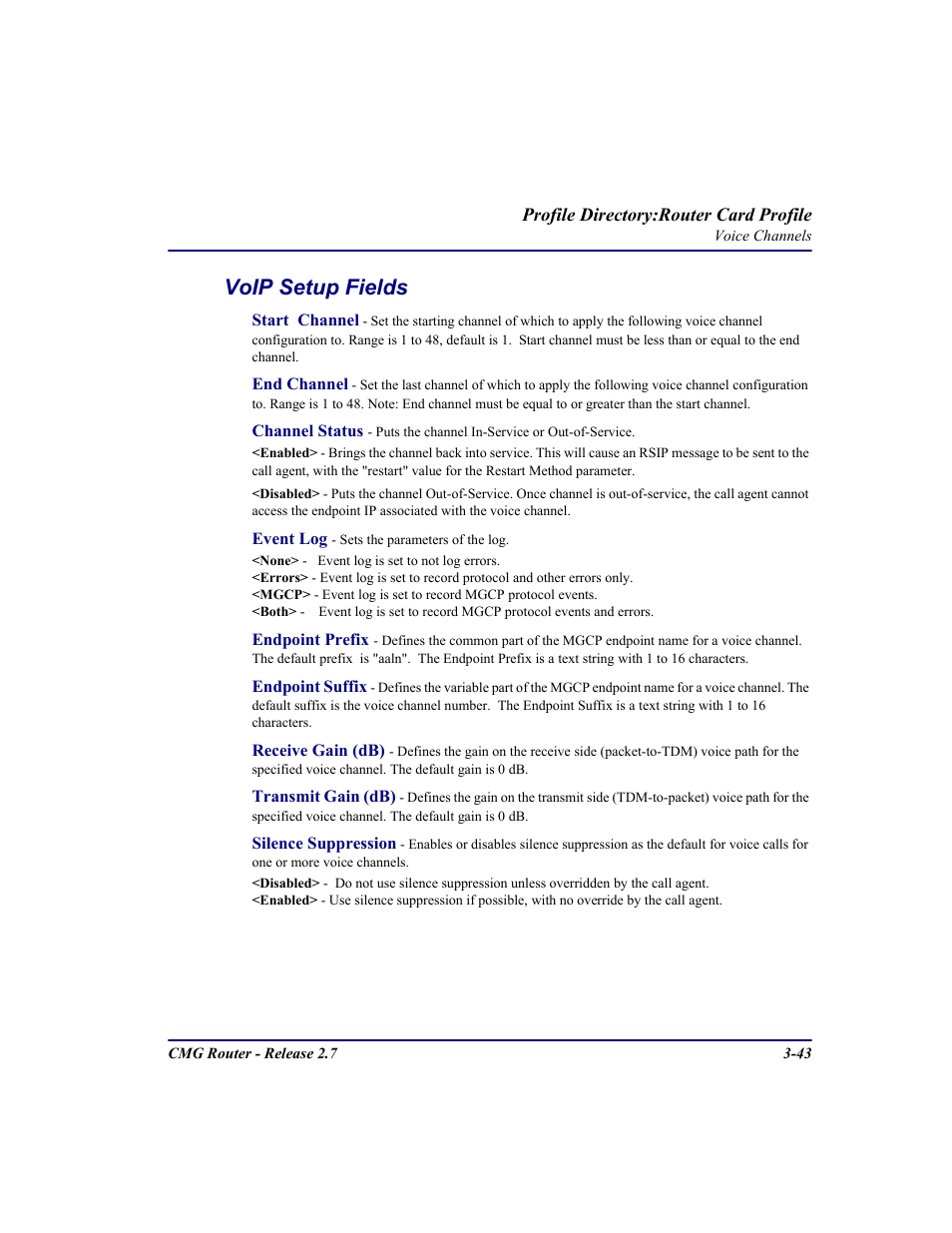 Voip setup fields | Carrier Access CMG Router User Manual | Page 81 / 296