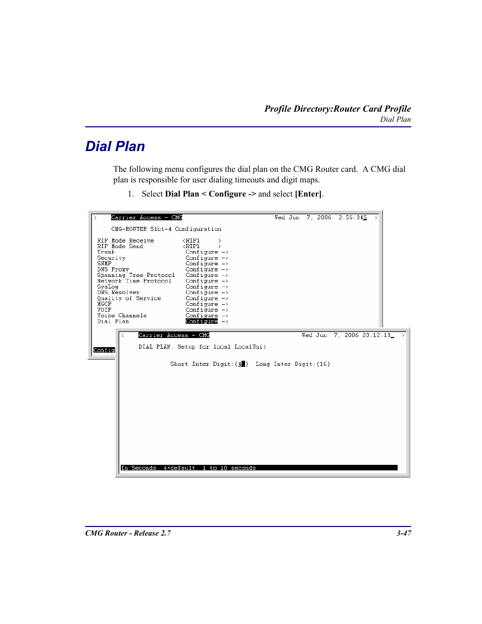 Dial plan, Dial plan -47 | Carrier Access CMG Router User Manual | Page 85 / 296