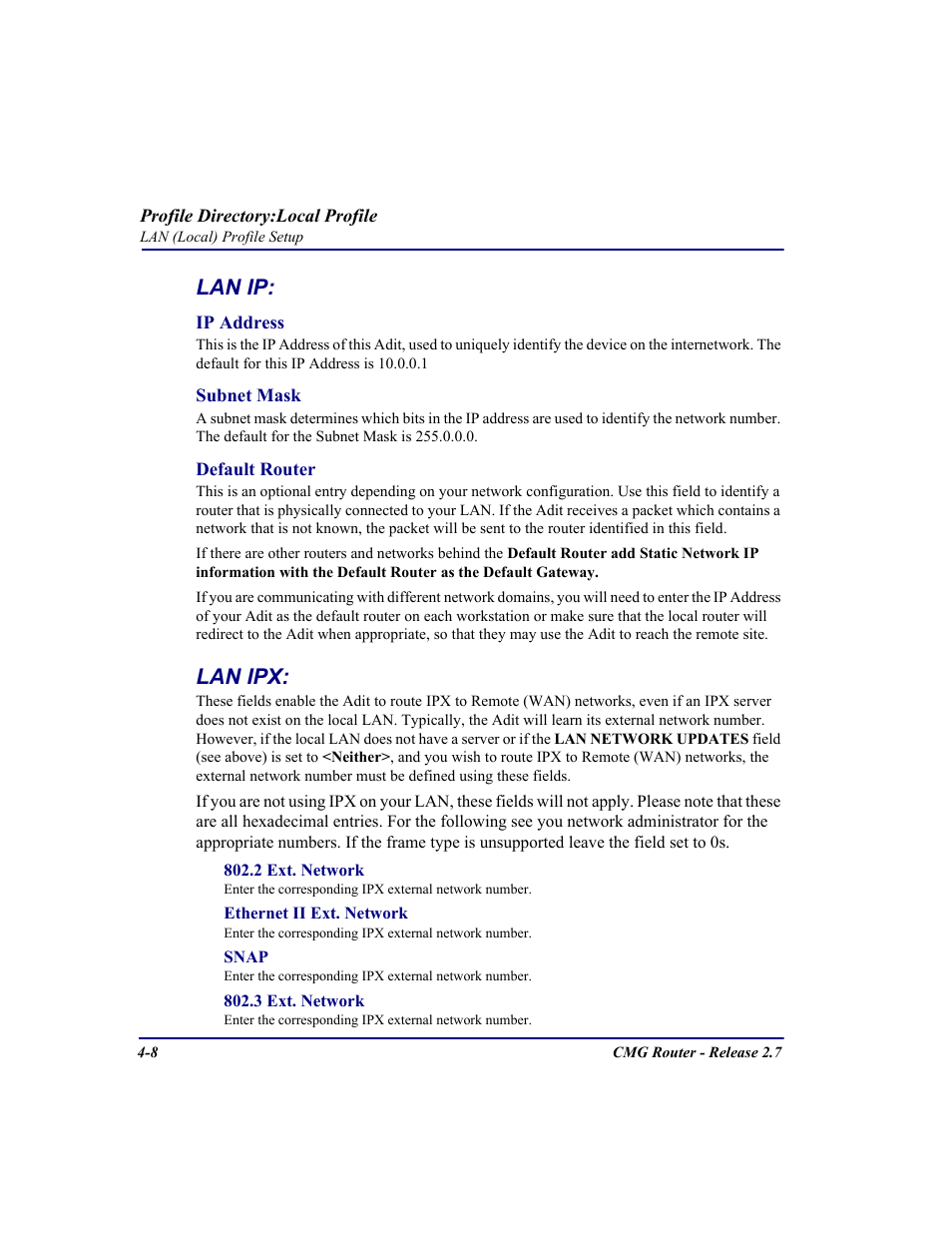 Lan ip, Lan ipx, Lan ip: -8 lan ipx: -8 | Carrier Access CMG Router User Manual | Page 94 / 296