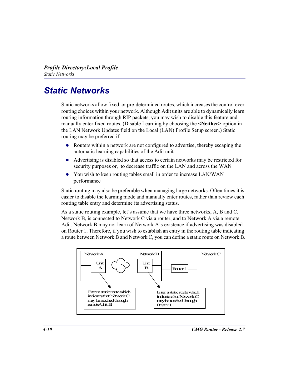 Static networks, Static networks -10, Profile directory:local profile | Carrier Access CMG Router User Manual | Page 96 / 296