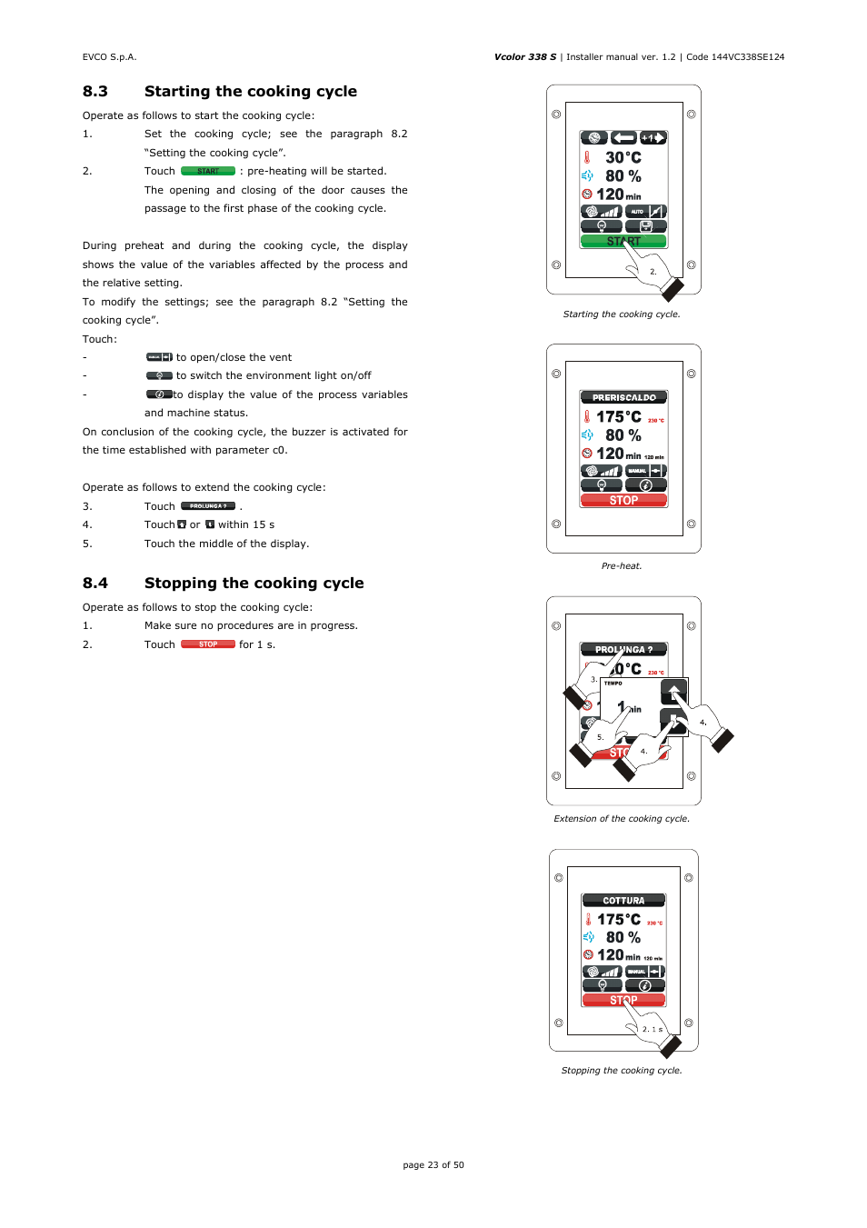 3 starting the cooking cycle, 4 stopping the cooking cycle | EVCO EVCSR338J9 User Manual | Page 23 / 50