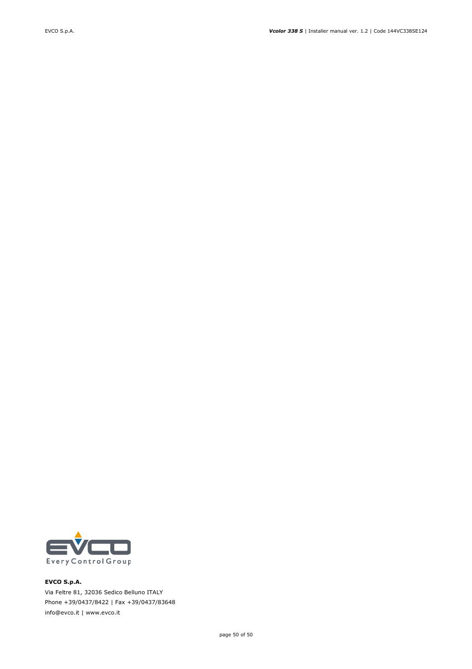 EVCO EVCSR338J9 User Manual | Page 50 / 50