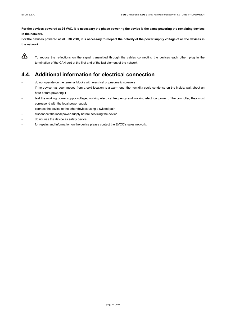 Additional information for electrical connection | EVCO EPU2LXP1CH User Manual | Page 24 / 62