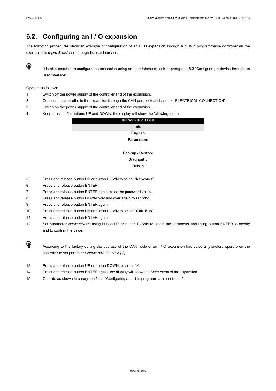 Configuring an i / o expansion | EVCO EPU2LXP1CH User Manual | Page 30 / 62