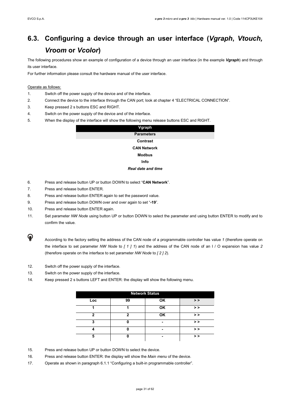 EVCO EPU2LXP1CH User Manual | Page 31 / 62