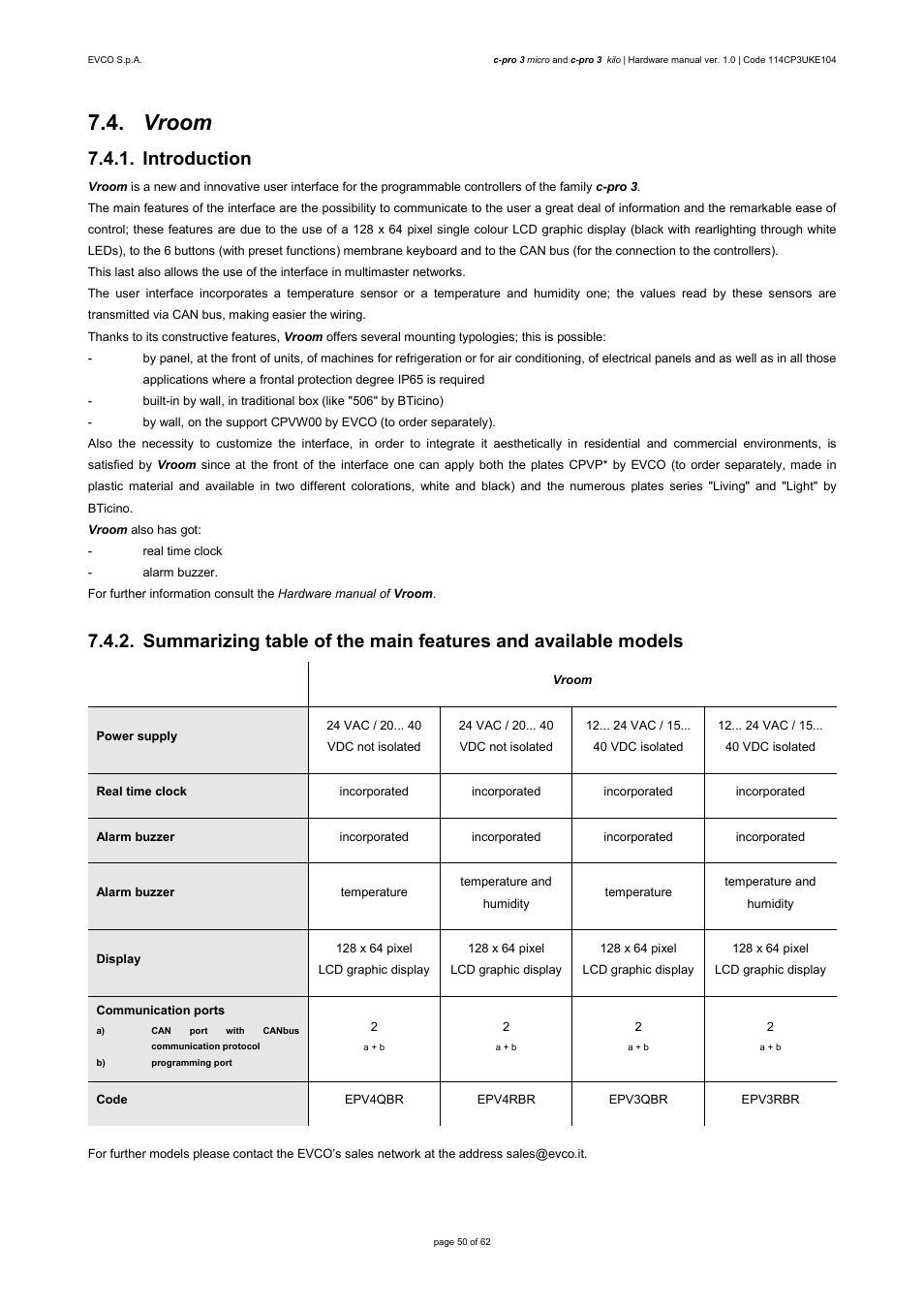 Vroom, Introduction | EVCO EPU2LXP1CH User Manual | Page 50 / 62