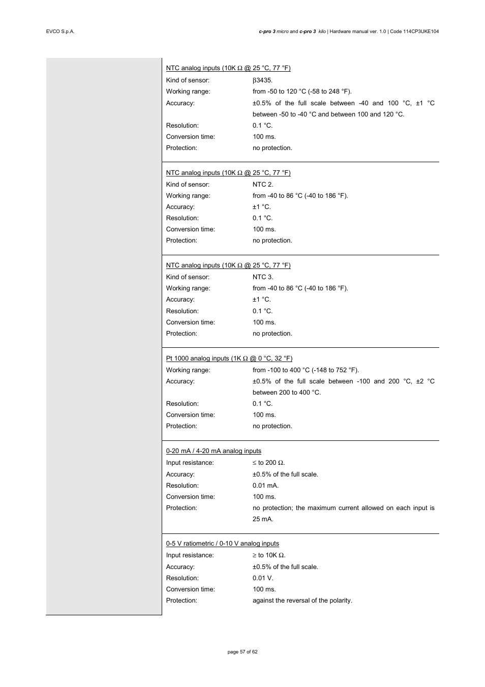 EVCO EPU2LXP1CH User Manual | Page 57 / 62