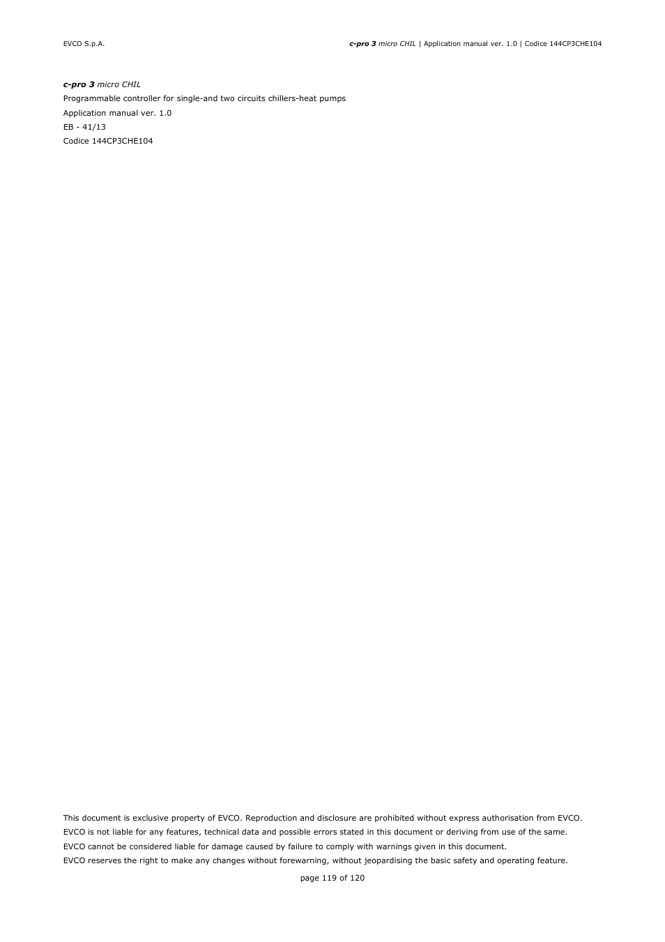 EVCO EPU2LXP1CH Installer manual User Manual | Page 119 / 120
