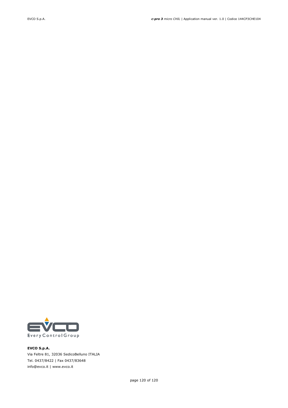 EVCO EPU2LXP1CH Installer manual User Manual | Page 120 / 120