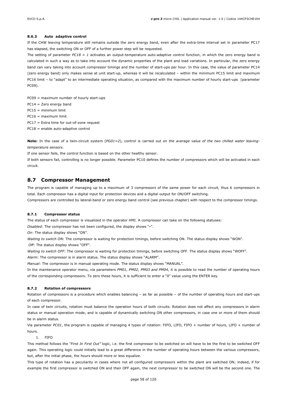 7 compressor management | EVCO EPU2LXP1CH Installer manual User Manual | Page 58 / 120