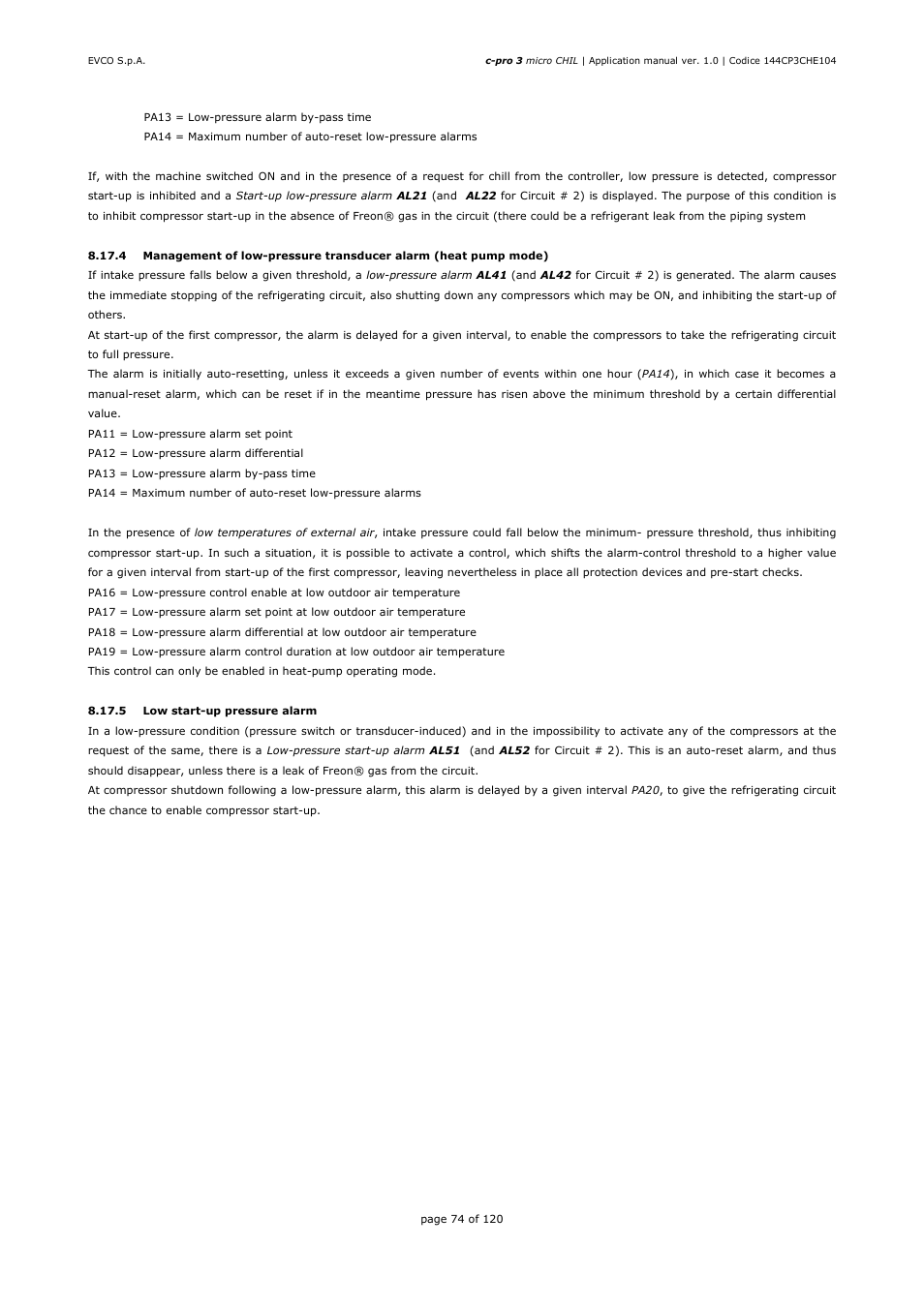 EVCO EPU2LXP1CH Installer manual User Manual | Page 74 / 120