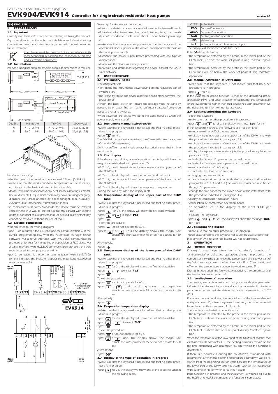 EVCO EVK914N9 User Manual | 5 pages