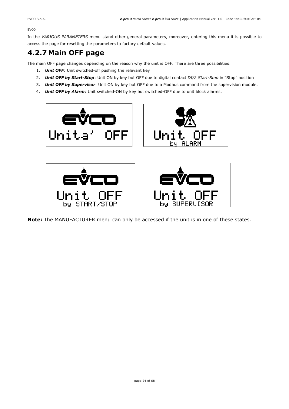 7 main off page | EVCO EPU2BXP1S1 User Manual | Page 24 / 68