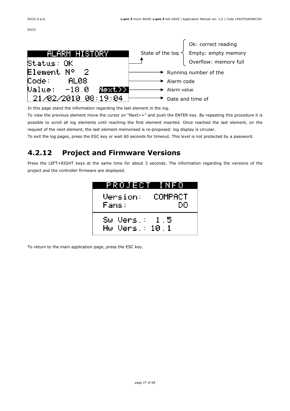 12 project and firmware versions | EVCO EPU2BXP1S1 User Manual | Page 27 / 68