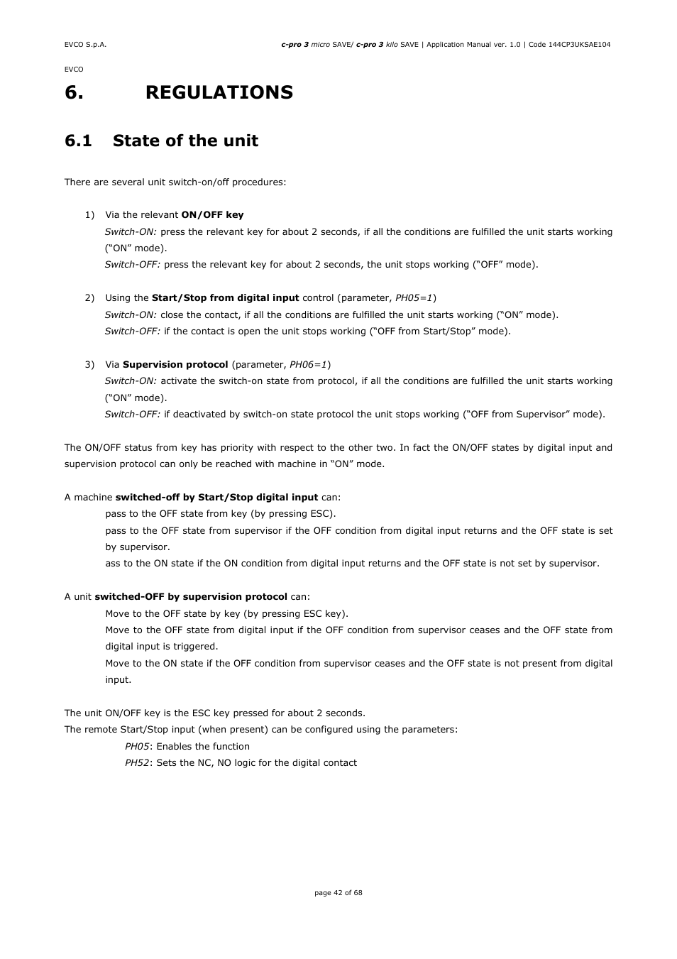 Regulations, 1 state of the unit | EVCO EPU2BXP1S1 User Manual | Page 42 / 68