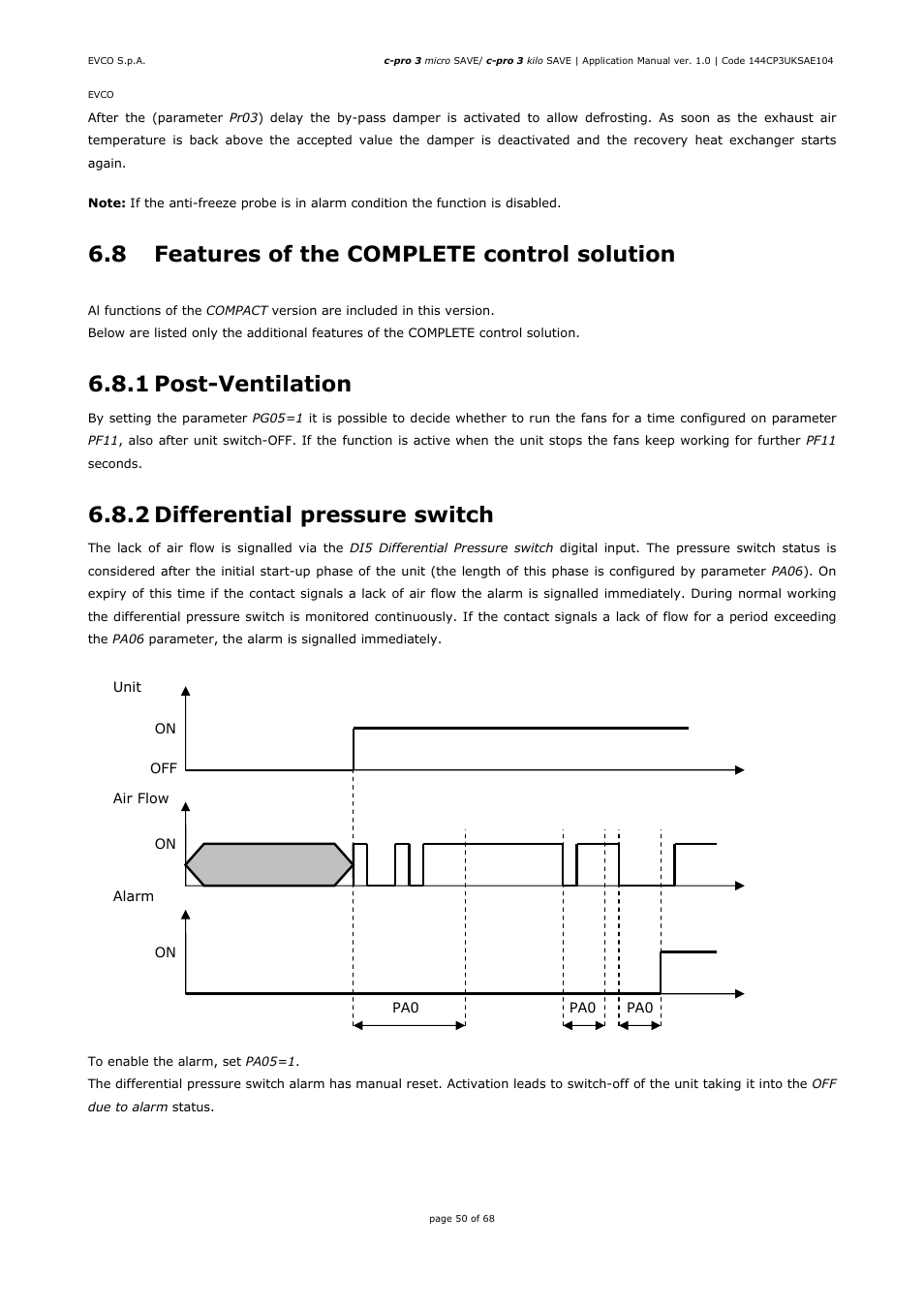 8 features of the complete control solution, 1 post-ventilation, 2 differential pressure switch | EVCO EPU2BXP1S1 User Manual | Page 50 / 68