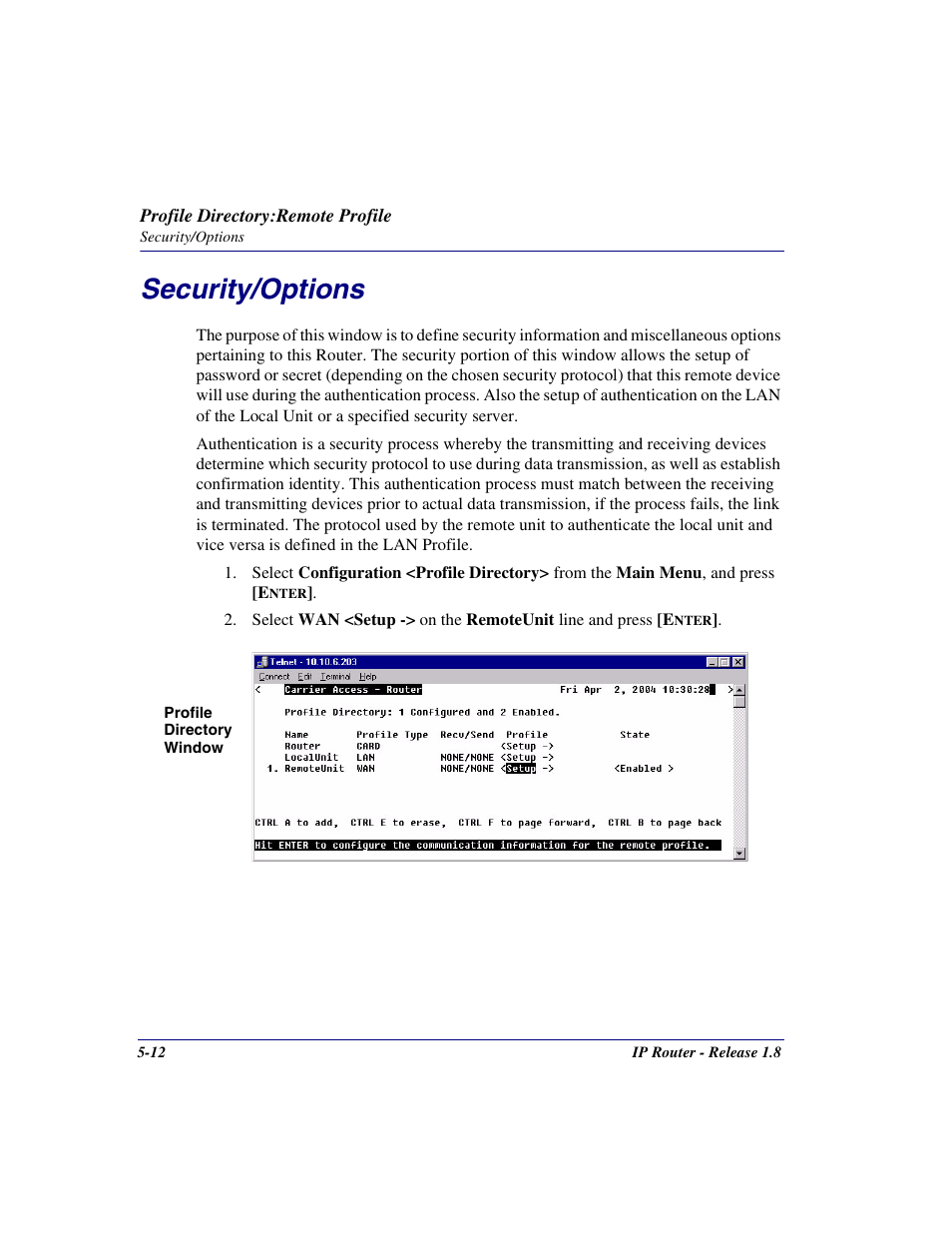 Security/options, Security/options -12 | Carrier Access 770-0015 AM User Manual | Page 112 / 250