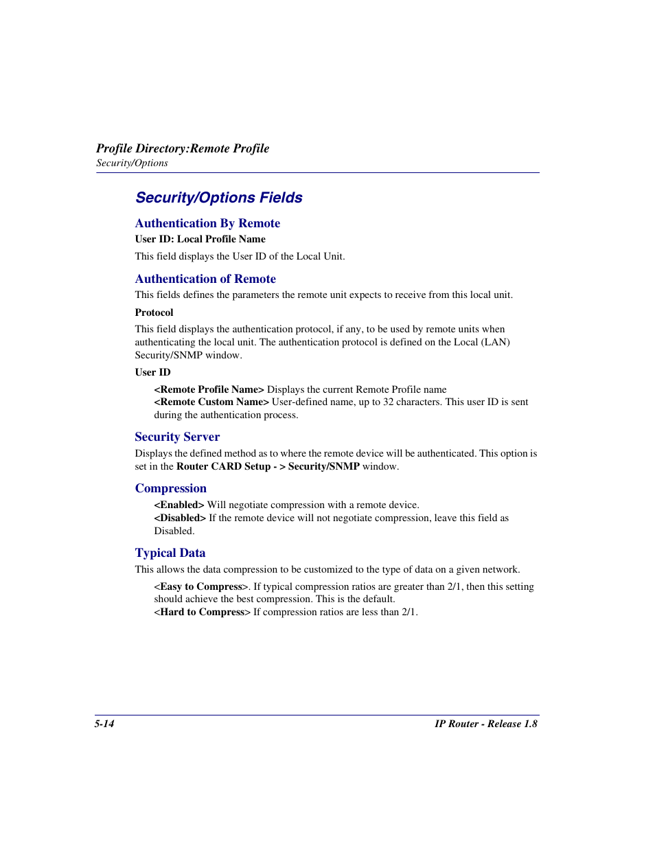 Security/options fields | Carrier Access 770-0015 AM User Manual | Page 114 / 250