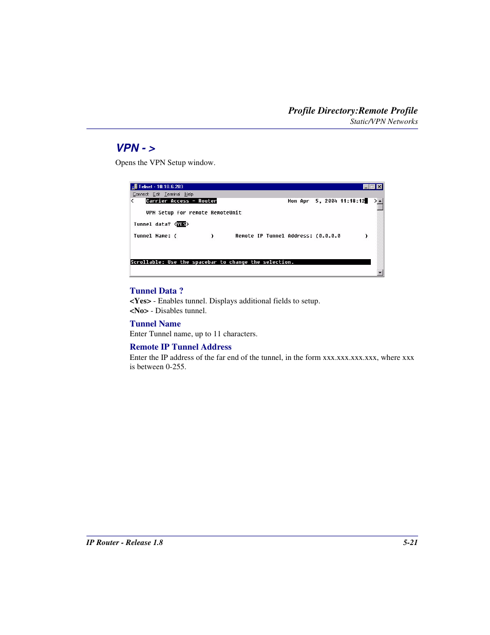 Vpn - > -21 | Carrier Access 770-0015 AM User Manual | Page 121 / 250