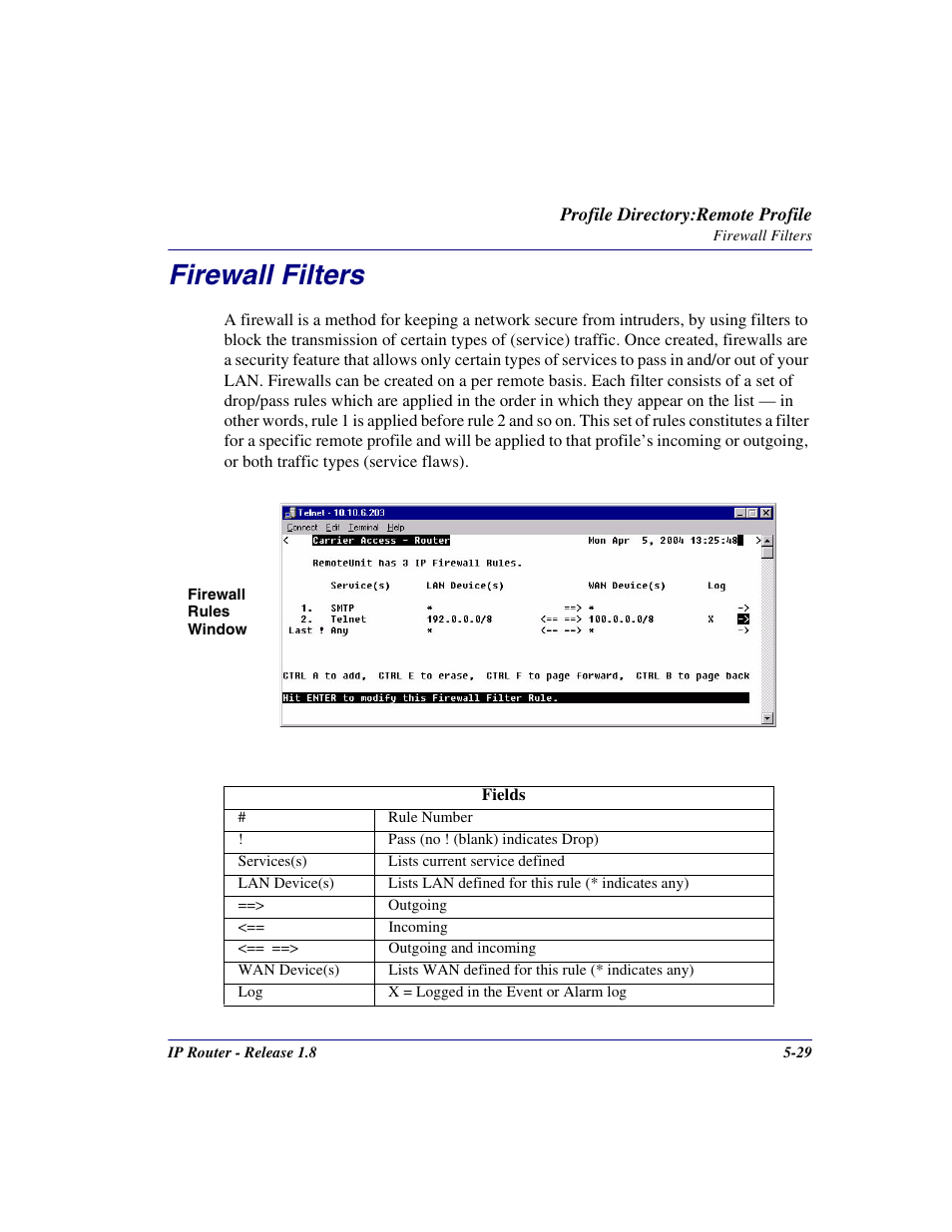 Firewall filters, Firewall filters -29 | Carrier Access 770-0015 AM User Manual | Page 129 / 250