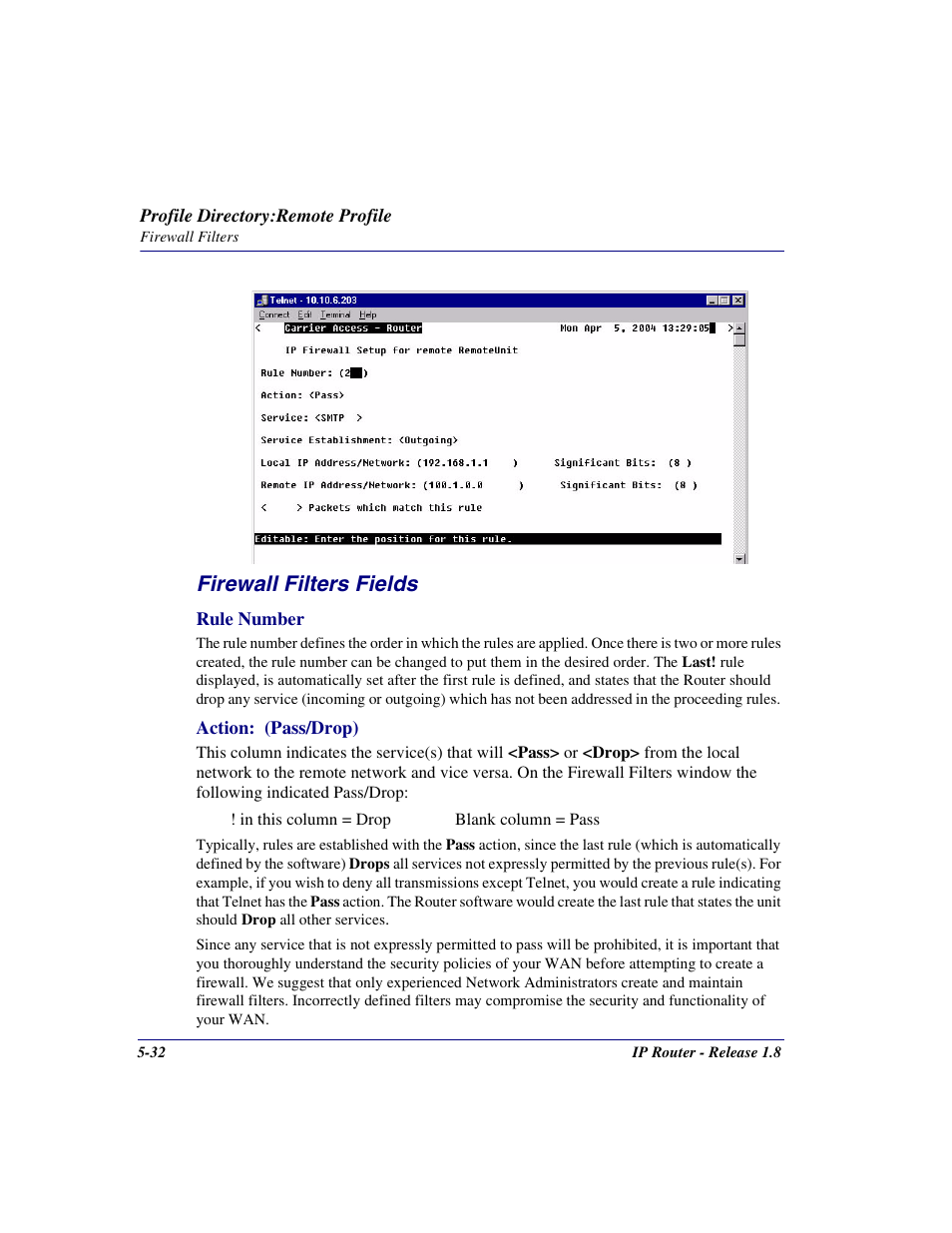 Firewall filters fields | Carrier Access 770-0015 AM User Manual | Page 132 / 250