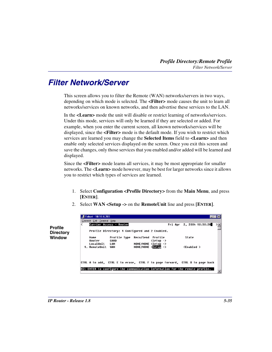 Filter network/server, Filter network/server -35 | Carrier Access 770-0015 AM User Manual | Page 135 / 250