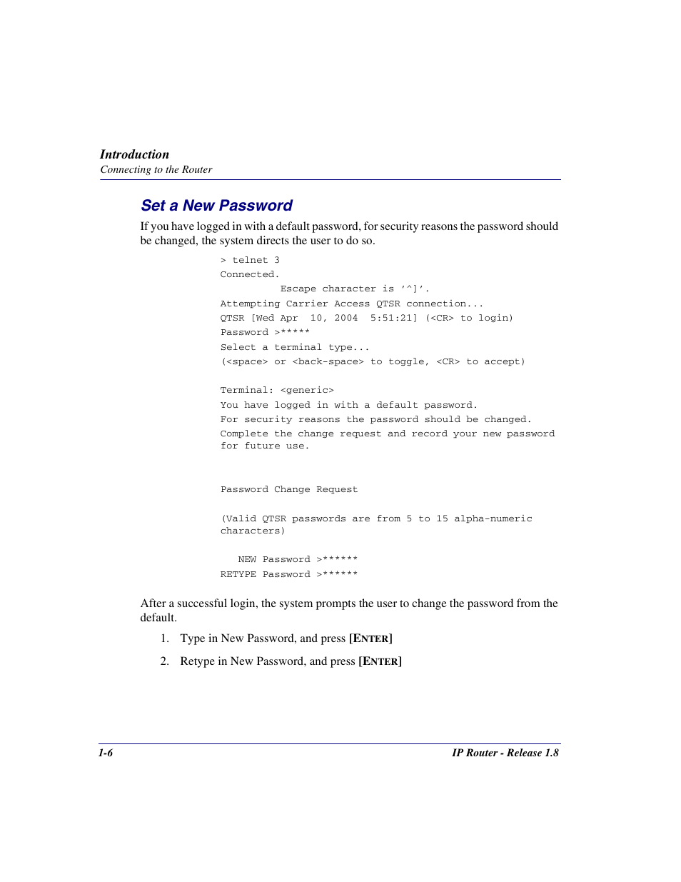 Set a new password, Set a new password -6 | Carrier Access 770-0015 AM User Manual | Page 16 / 250