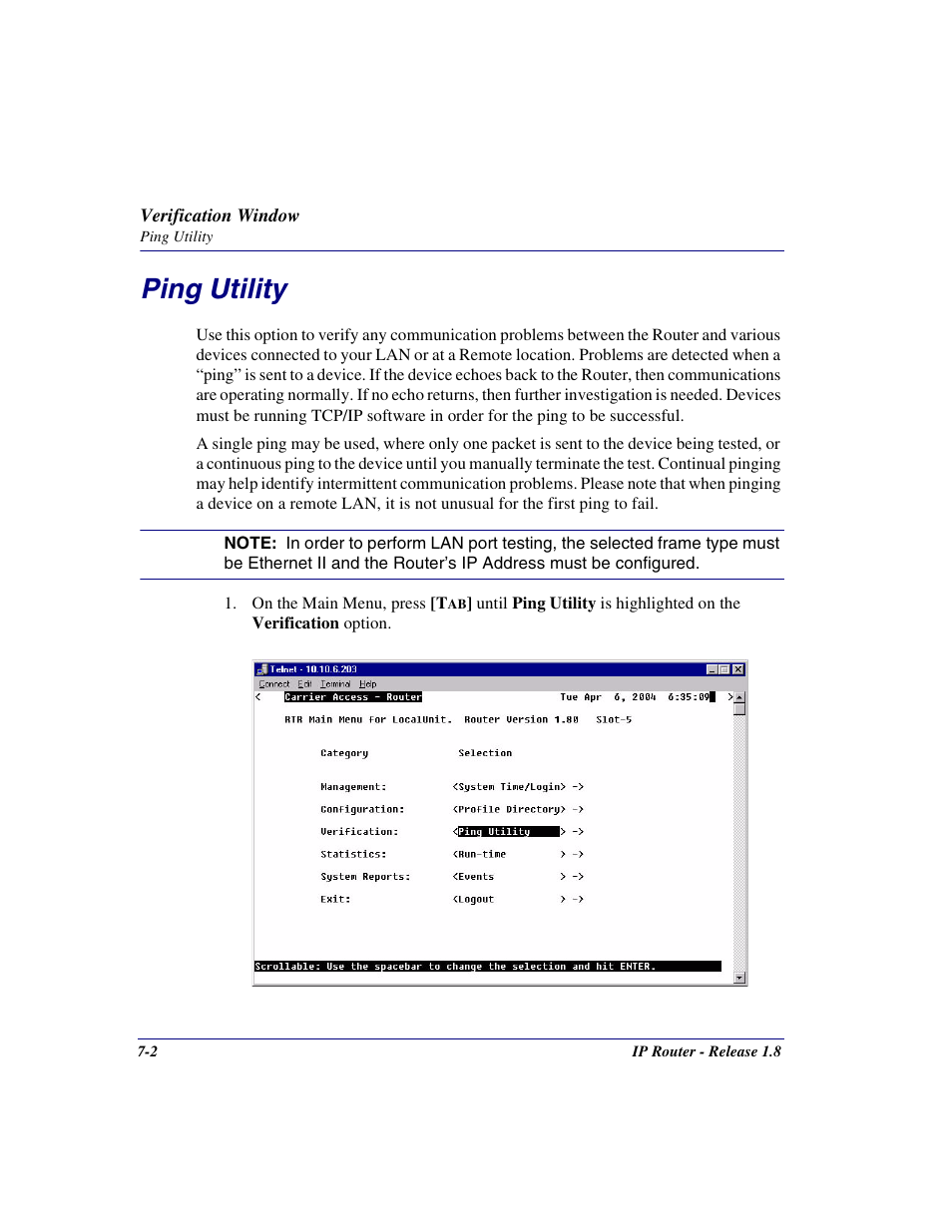 Ping utility, Ping utility -2 | Carrier Access 770-0015 AM User Manual | Page 162 / 250