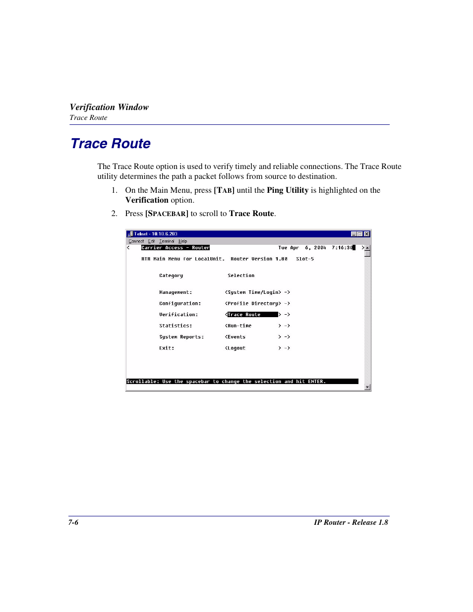 Trace route, Trace route -6 | Carrier Access 770-0015 AM User Manual | Page 166 / 250