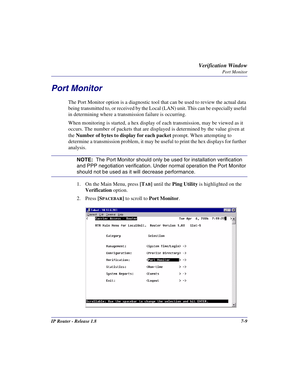 Port monitor, Port monitor -9 | Carrier Access 770-0015 AM User Manual | Page 169 / 250