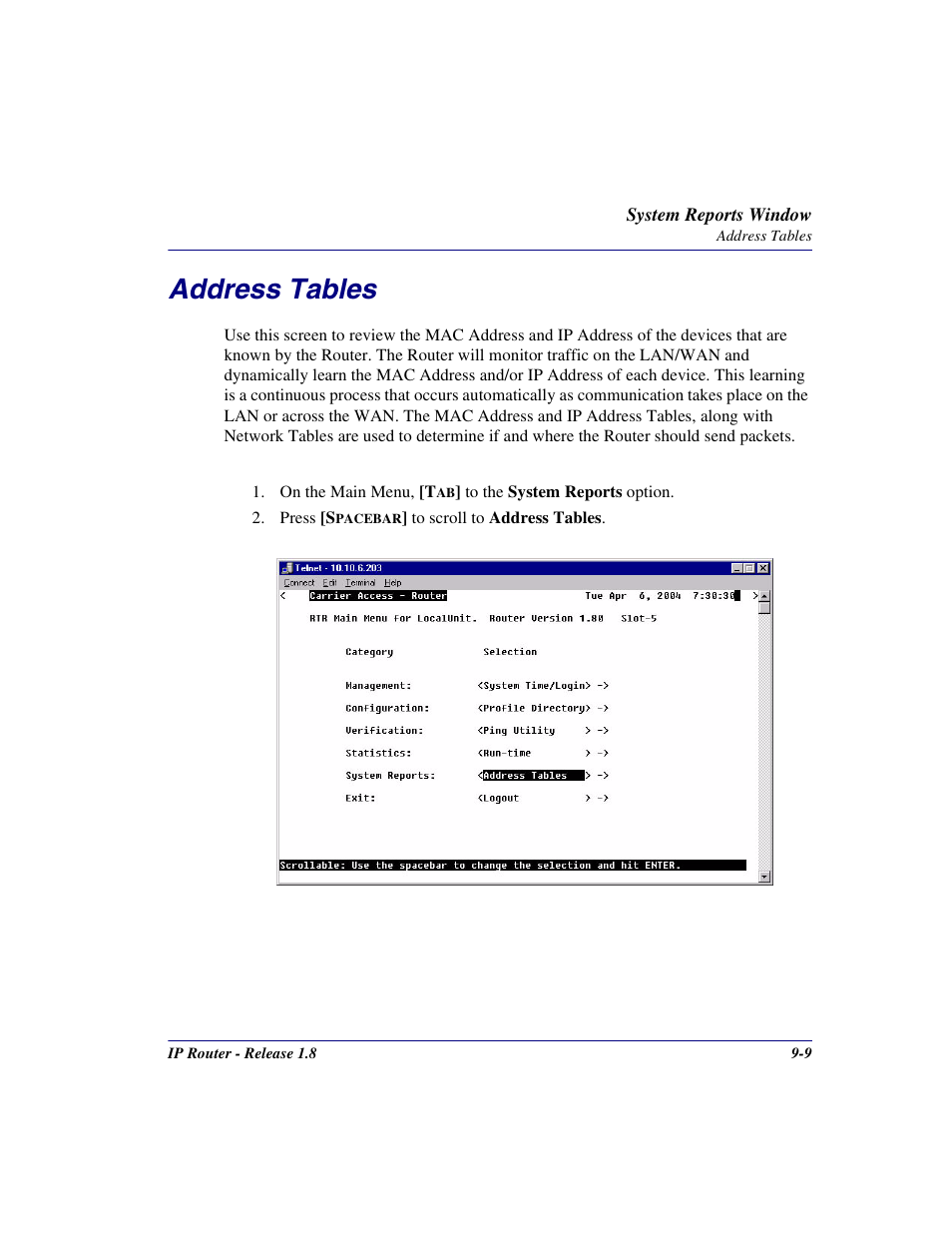Address tables, Address tables -9 | Carrier Access 770-0015 AM User Manual | Page 187 / 250