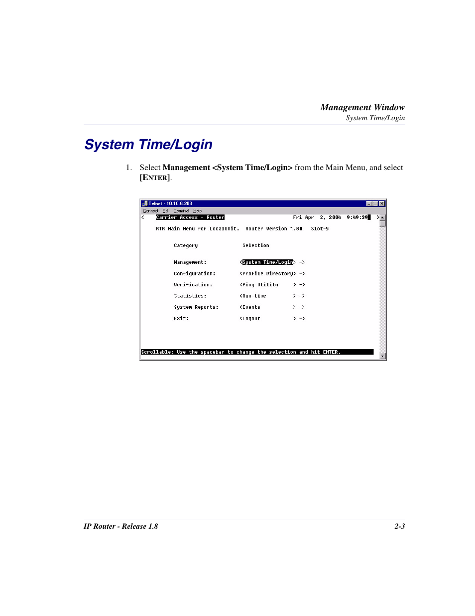 System time/login, System time/login -3 | Carrier Access 770-0015 AM User Manual | Page 19 / 250