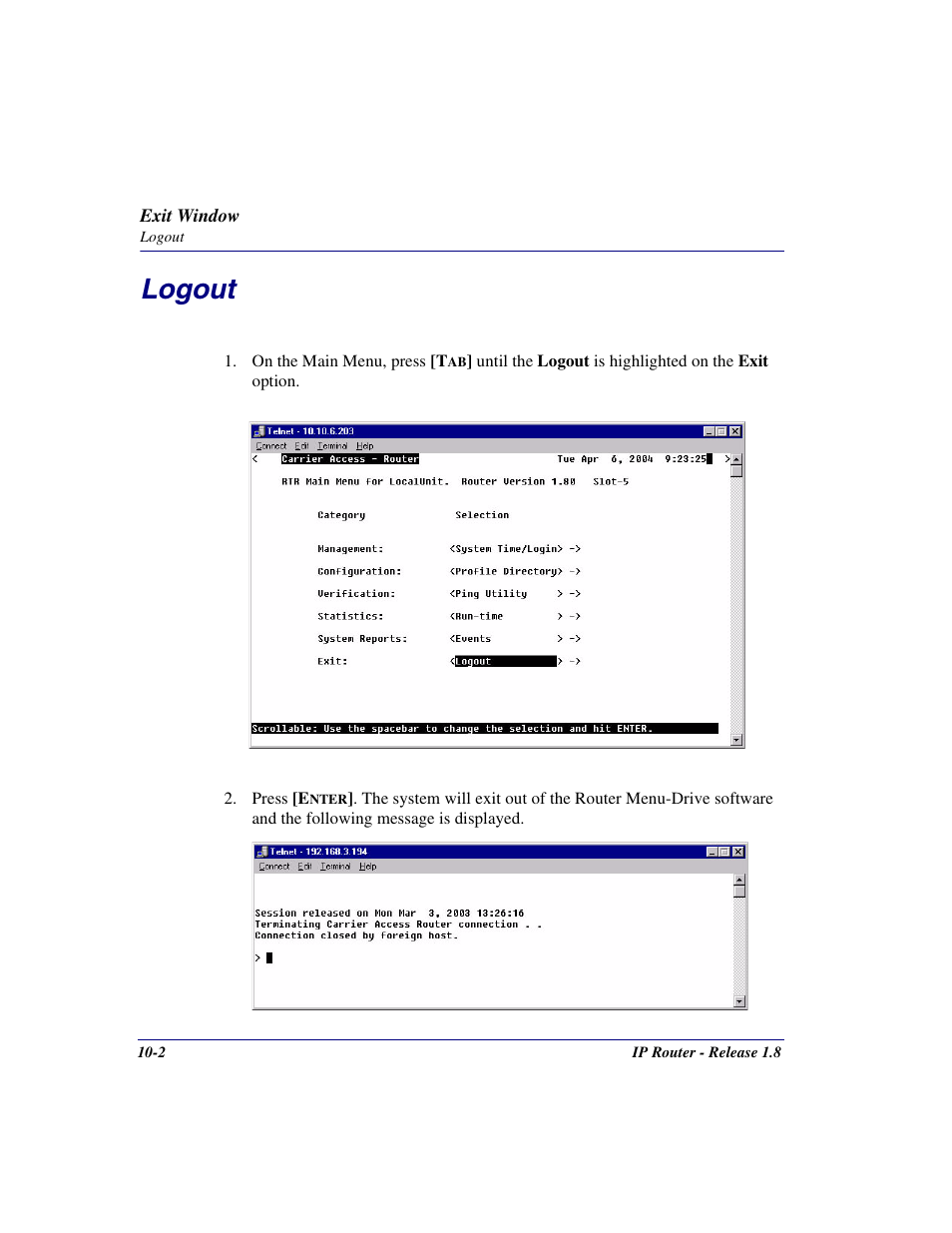 Logout, Logout -2 | Carrier Access 770-0015 AM User Manual | Page 192 / 250