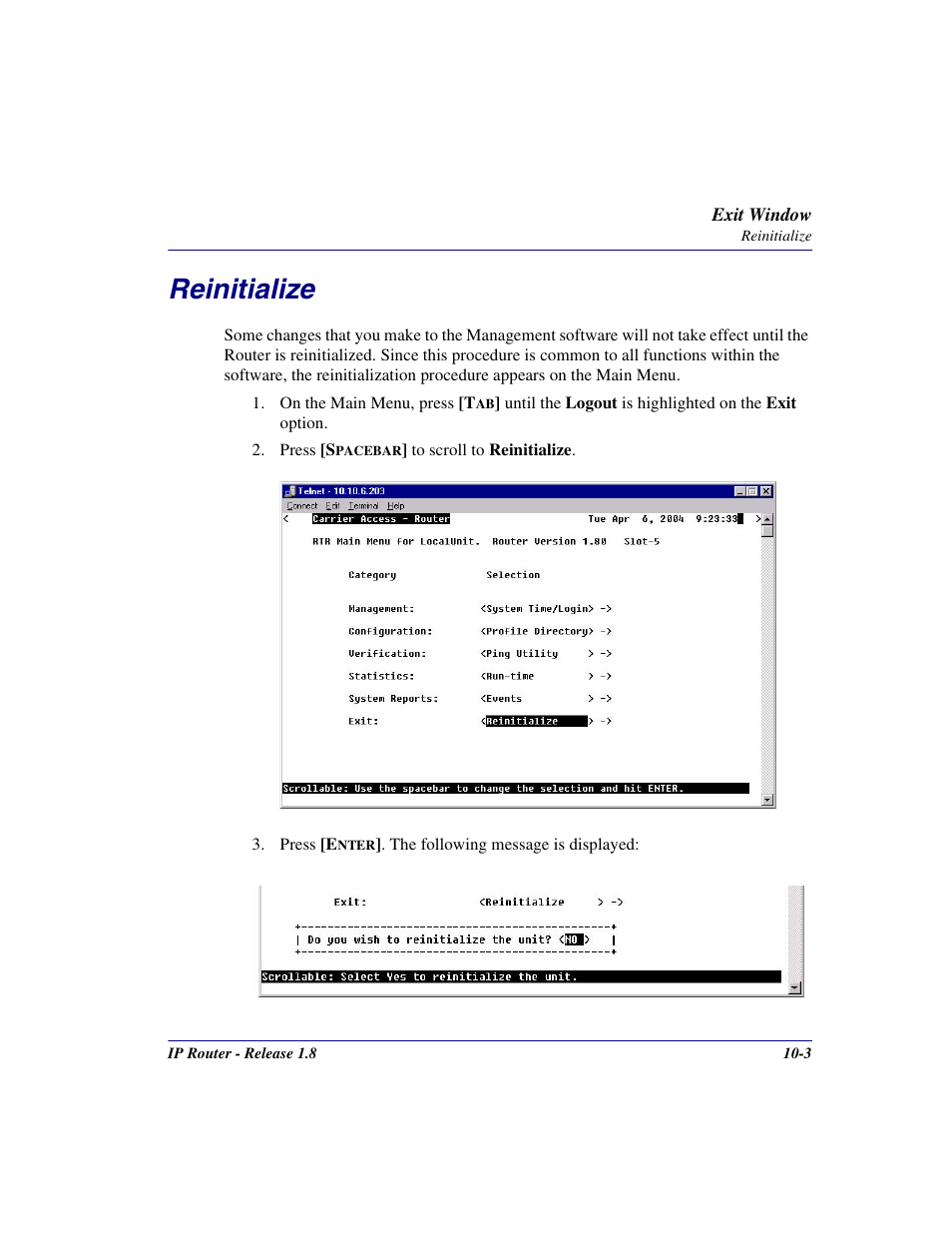 Reinitialize, Reinitialize -3 | Carrier Access 770-0015 AM User Manual | Page 193 / 250