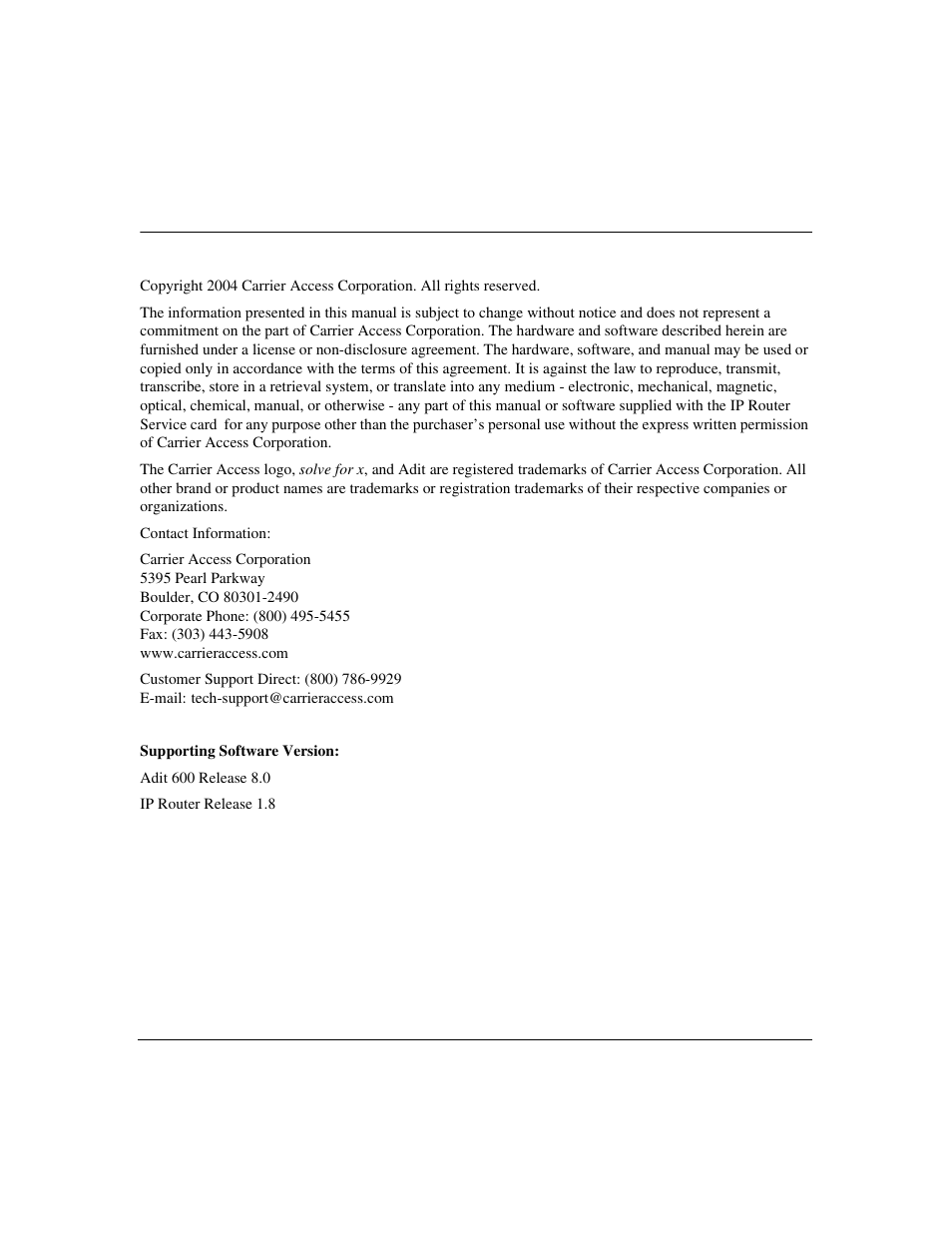 Carrier Access 770-0015 AM User Manual | Page 2 / 250
