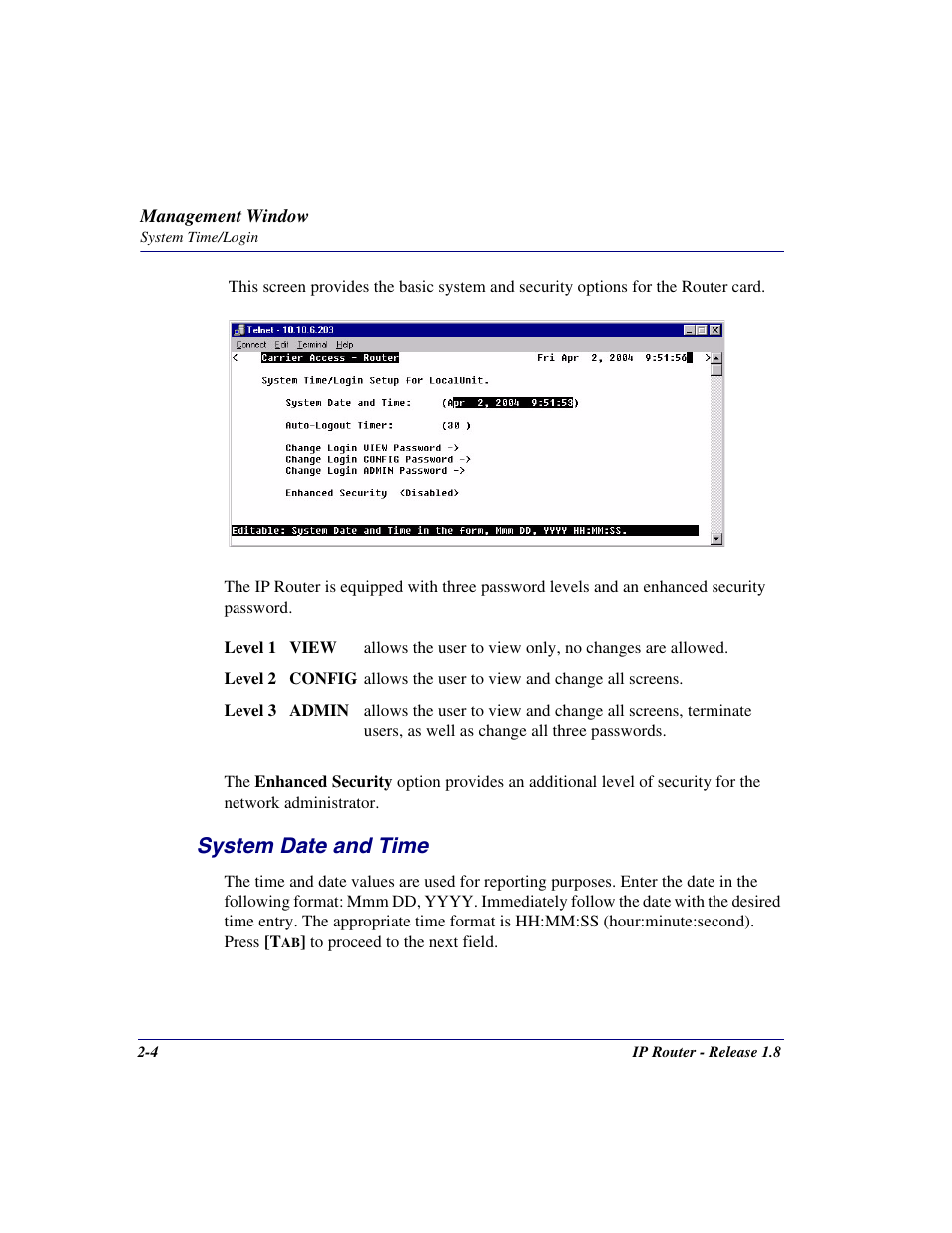 System date and time, System date and time -4 | Carrier Access 770-0015 AM User Manual | Page 20 / 250