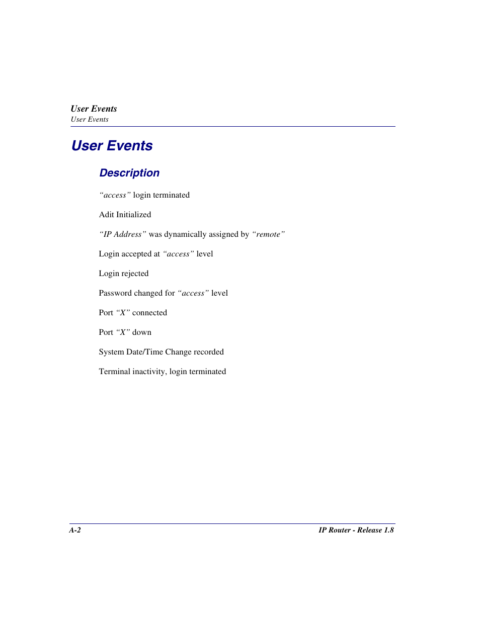 User events | Carrier Access 770-0015 AM User Manual | Page 208 / 250