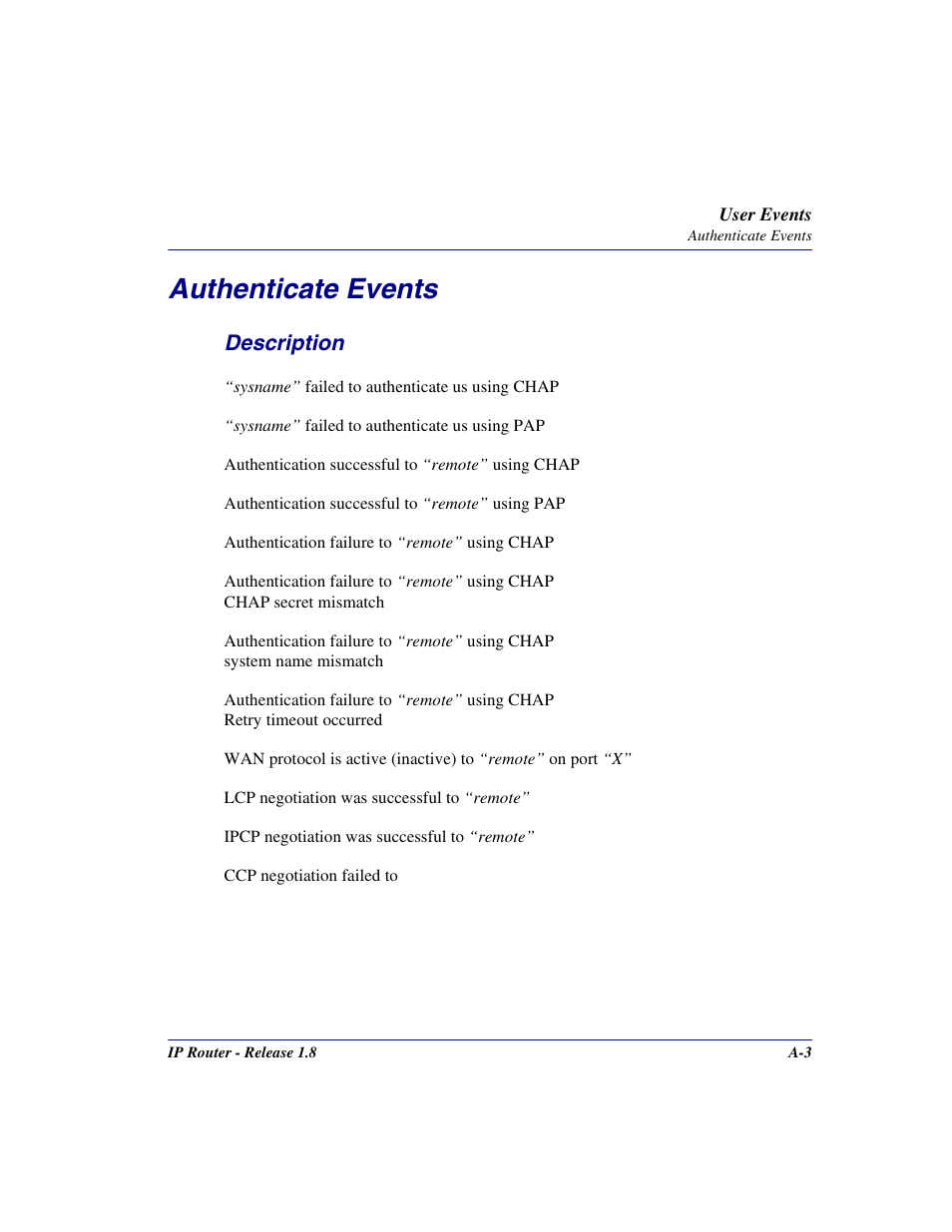 Authenticate events | Carrier Access 770-0015 AM User Manual | Page 209 / 250