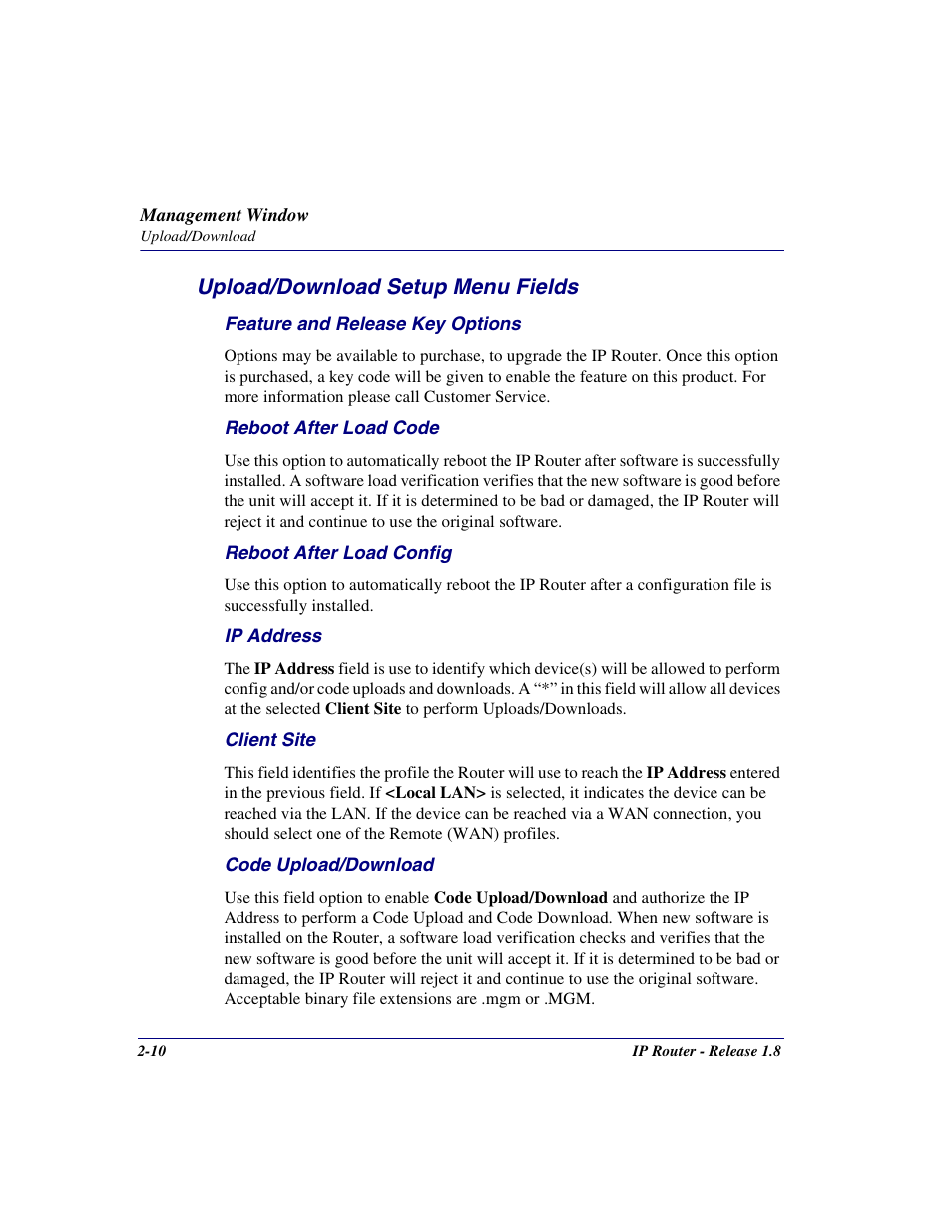 Upload/download setup menu fields, Upload/download setup menu fields -10 | Carrier Access 770-0015 AM User Manual | Page 26 / 250