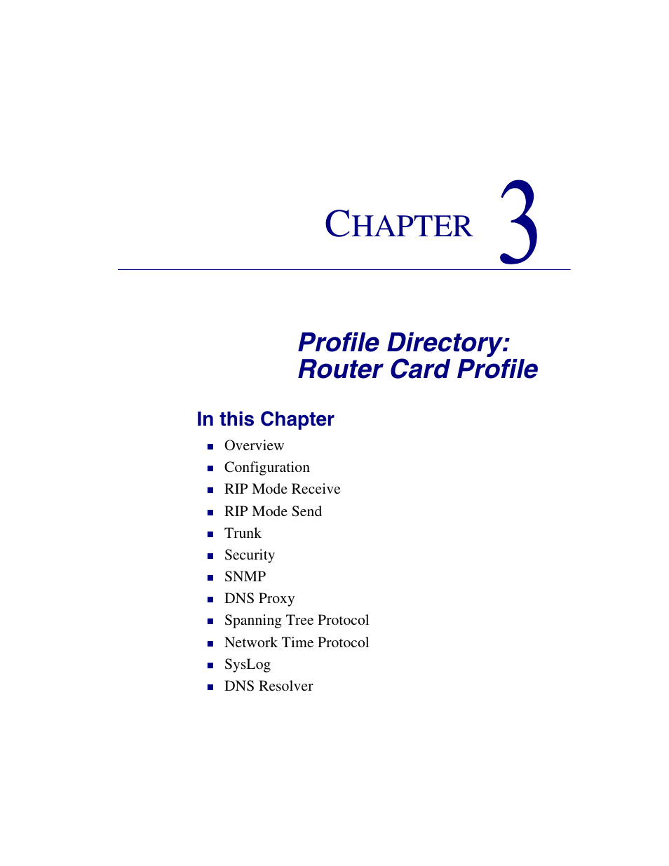 3 - profile directory: router card profile, Profile directory: router card profile, Hapter | Carrier Access 770-0015 AM User Manual | Page 31 / 250
