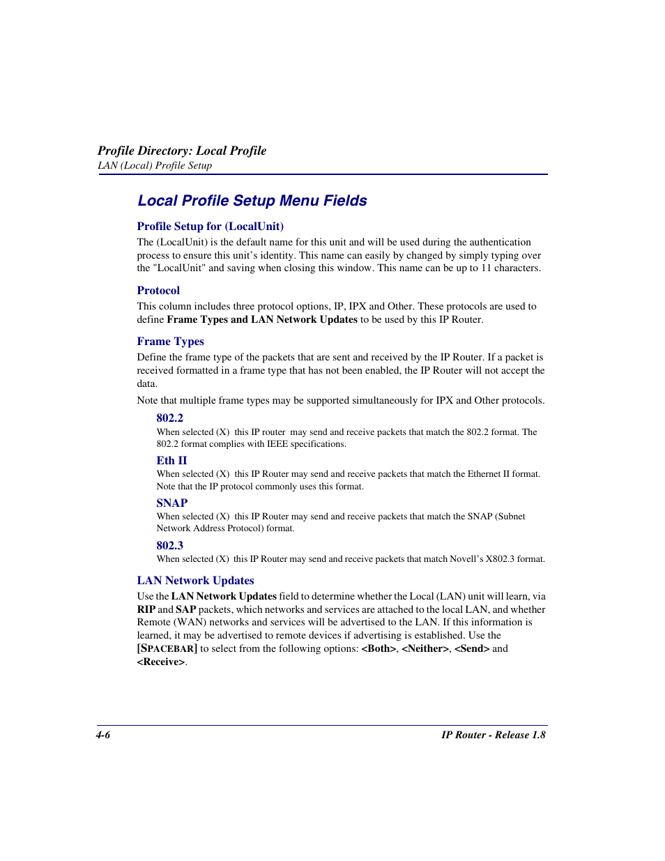 Local profile setup menu fields | Carrier Access 770-0015 AM User Manual | Page 62 / 250